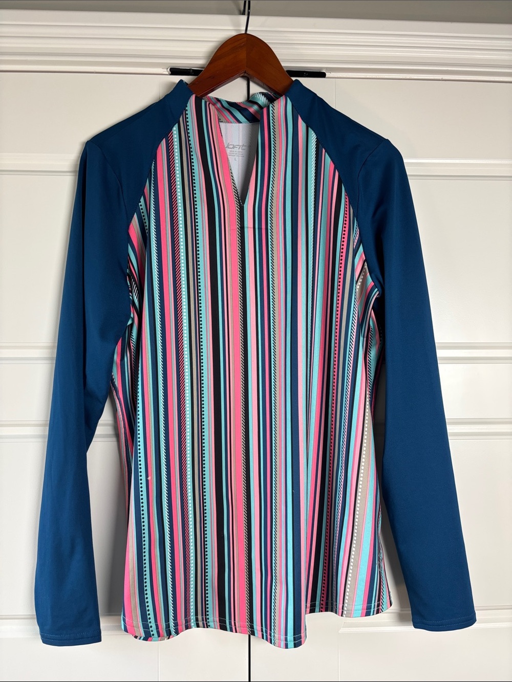 Jofit Multicolor Vertical Stripe Rash Guard — Pink, Teal, Navy